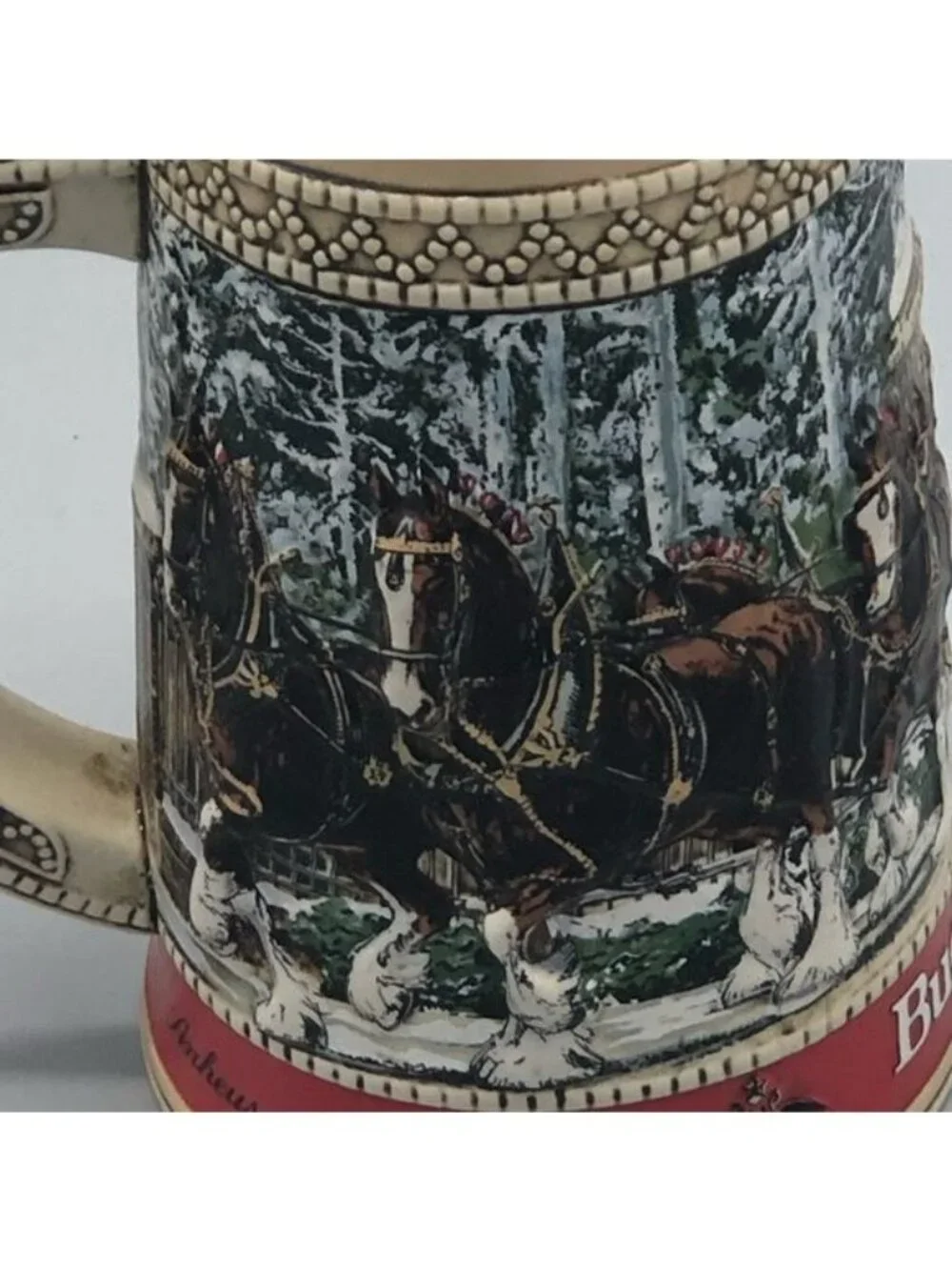 Budweiser clydesdales Christmas collector mug stine 6.5